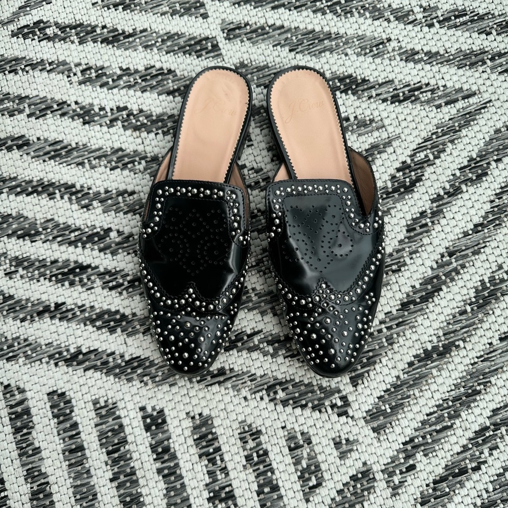 J Crew Black Academy Studded Leather Mule